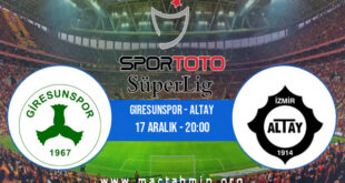 Giresunspor - Altay İddaa Analizi ve Tahmini 17 Aralık 2021