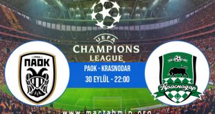 PAOK - Krasnodar İddaa Analizi ve Tahmini 30 Eylül 2020